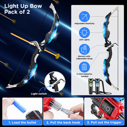 2X Bow Arrow + Guns Toy For Kids Night-Light Archery Stand Target Board I