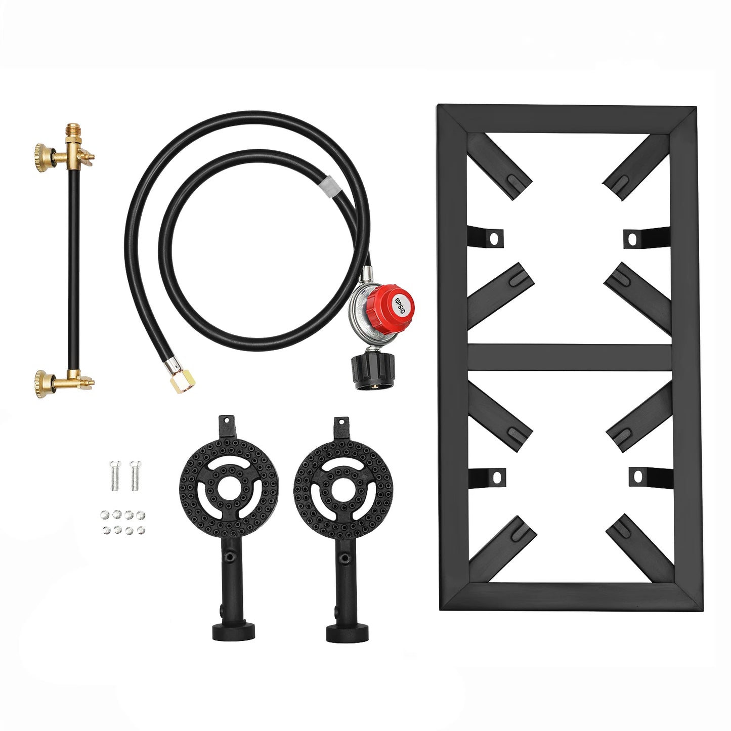 Portable Double Burner Outdoor Gas Stove Propane Cooker with Adjustable 0-10Psi Regulator