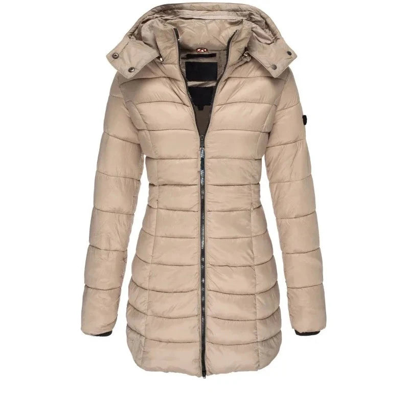 Winter Thicken Warm Women Parkas Solid Color Zippers Coats Long Sleeve