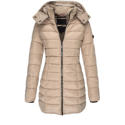 Winter Thicken Warm Women Parkas Solid Color Zippers Coats Long Sleeve