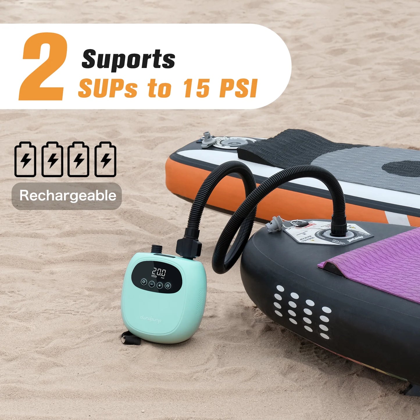 dwndpump Electric 20PSI SUP Pump 38.48Wh Battery for inflatables boats, toys